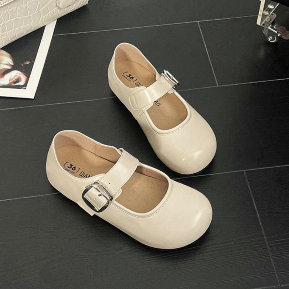 Fashion Mary Jane Shoes Women's Spring Versatile College Style Women's Shoes Soft-soled Ballet Inner Height Increasing Leather Shoes