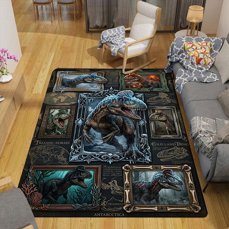 Cryolophosaurus Dinosaur Evolution Pattern Rug Floor Mat for Living Room or Bedroom Soft and Comfortable Carpet a Gift for Birthday and Holiday.