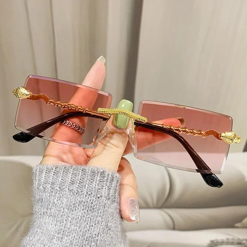 Unisex Rimless Rectangle Sunglasses Women Men Designer Brand Sun Glasses Female Male Colorful Metal Mirror Oculos De Sol