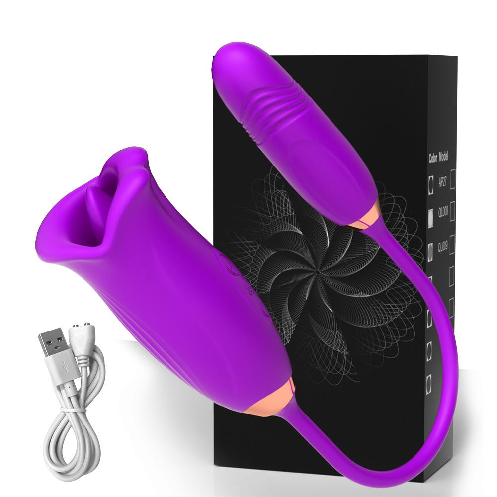 Sucking Vibrator for Women Biting Oral Mouth Thrusting Telescopic Dildo Tongue G-spot Nipple Clit Stimulation Female Sex Toys