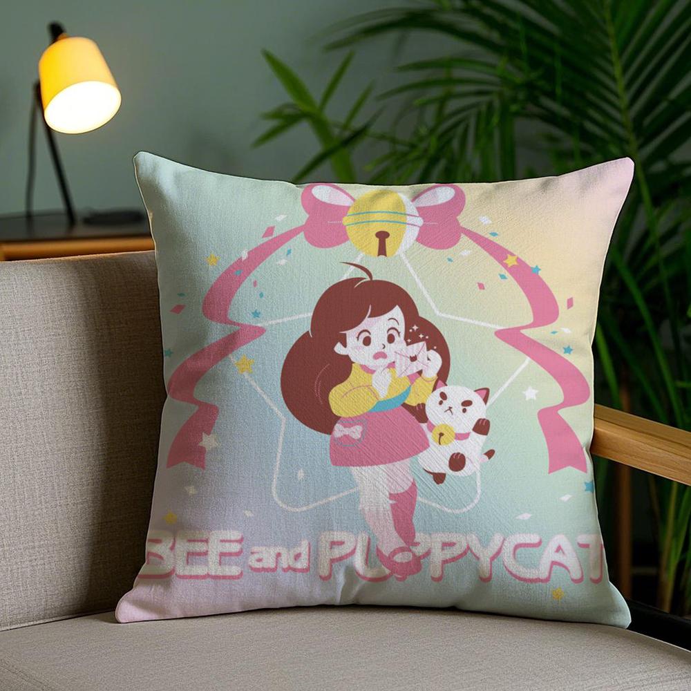 B-Bee And P-Puppycat Cushion Cover Soft Short Plush Double-Sided Printing Home Decor Machine Washable Pillow Case Gift