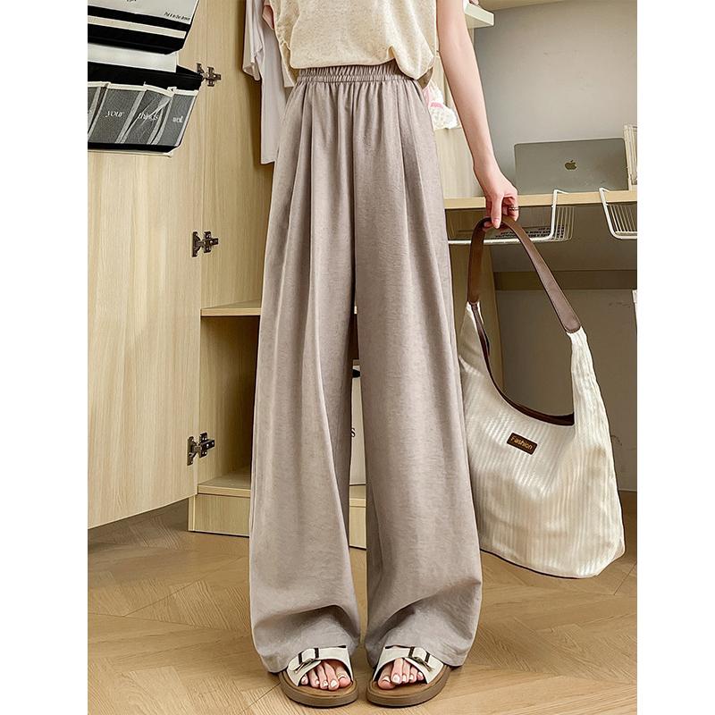 Spring Summer Women's Wide Leg Pants Elastic Waist Stright Long Loose Pants Casual Female Solid Soft Pants Trousers