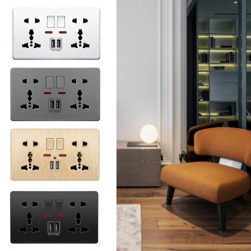 Wall Mounted UK Power Outlet with 2 USB Ports Compact Panel Power Socket