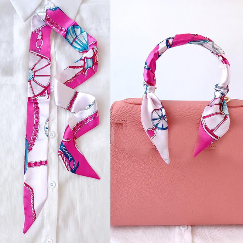 4cm* 95cm Woman Thin Imitation Silk Scarf Long Hair Strip Headband Neckerchief Fashion Bag Handle Ribbon Scarf Female Tie