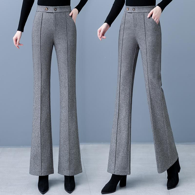 Women's High Waist Woolen Flare Pants, Fleece-lined, Slimming Casual Winter 2025 Trousers for Middle-aged Moms.