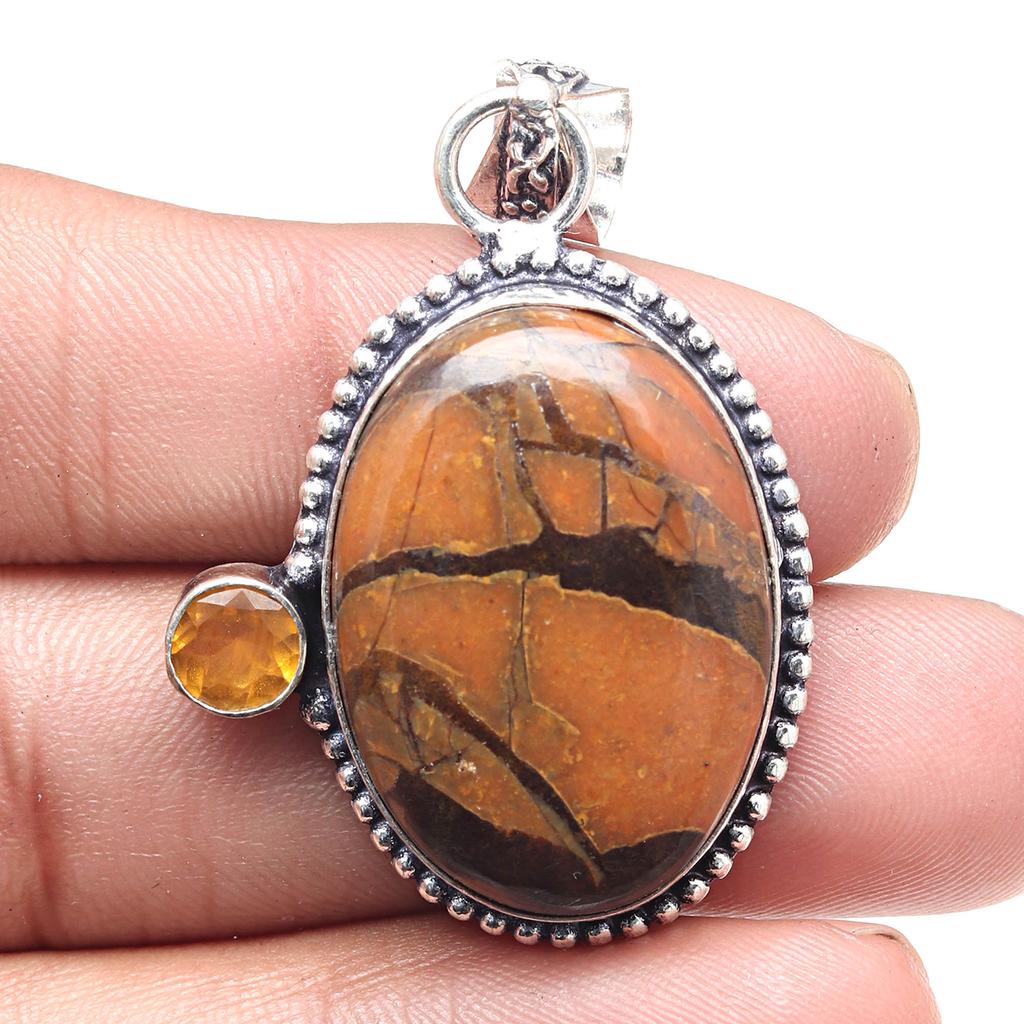 Pendant Designer Jasper Citrine Quartz Gemstone Valentine Day Silver Jewelry 2"