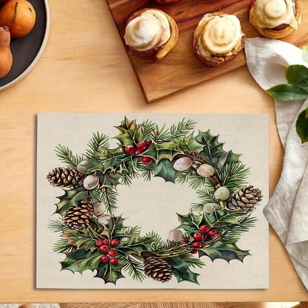 4pcs Linen Placemats, Christmas Theme Set Placemats 12x18 Inches, Suitable for Home Kitchen Table Decoration, Holiday Party Scene Decoration, Home