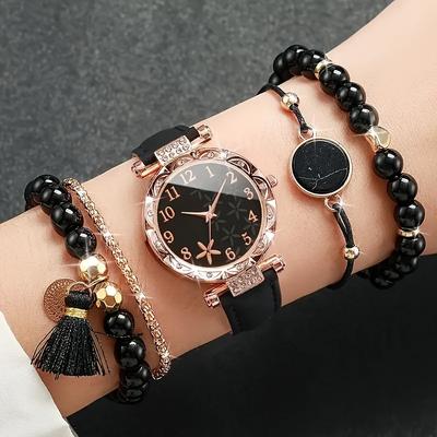 Schwarzes Seesternmuster Zifferblatt Damenuhr Trend Studentin Quarz Uhr Trend