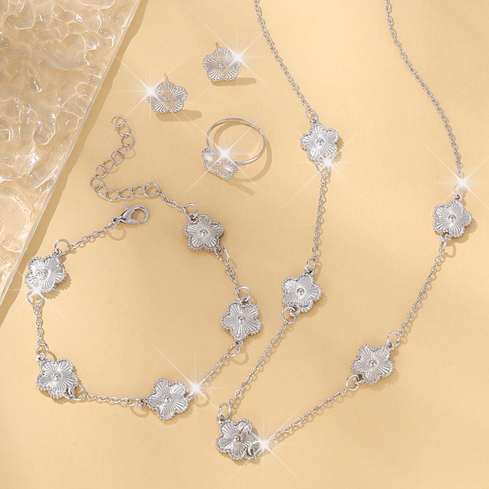 4 pieces of light luxury niche laser flower necklace bracelet earrings women's jewelry set girlfriend gift
