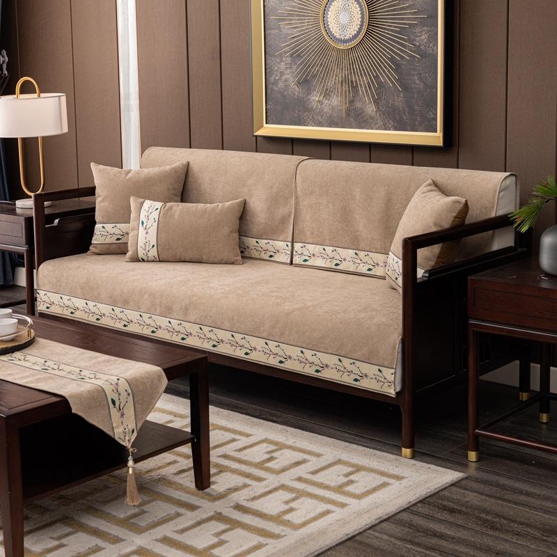 

Новая подушка для дивана в китайском стиле Four Seasons Universal High-End Chenille Non-Slip Подушка для дивана с цветком сливы в китайском стиле 60*60cm бежевый