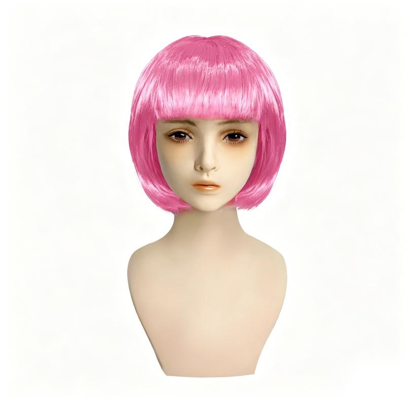 Colored Bob Synthetic Hair Wigs with Bangs for Women Halloween Costume Cosplay Party Use Black Green Purple Pink Blonde