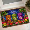 1pc Hawaiian Tiki Floor Mat Suitable for Entrance Door, Bathroom with Non-Slip Backing, Absorbent Tropical Palm Tree & Tiki, Machine Washable Soft Sui