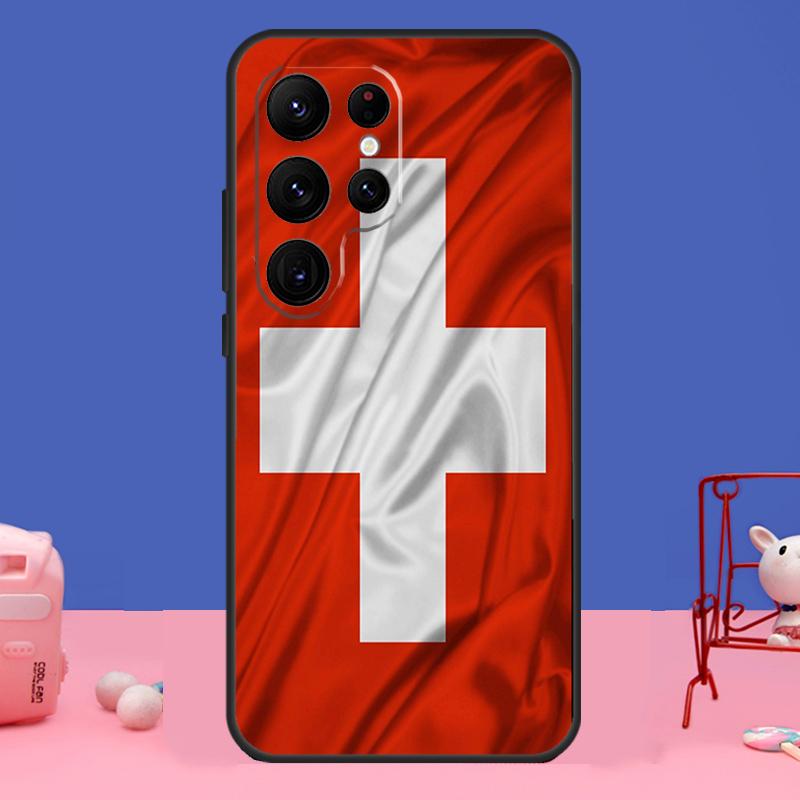 Switzerland Swiss Flag Art Case For Samsung Galaxy S24 S23 S22 Ultra S20 S21 FE Note 20 S8 S9 S10 Note 10 Plus Cover