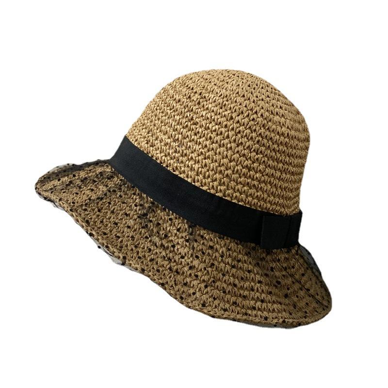 Spring outing hat women's straw woven new lace sun hat fashion beach hat foldable big-brimmed straw hat