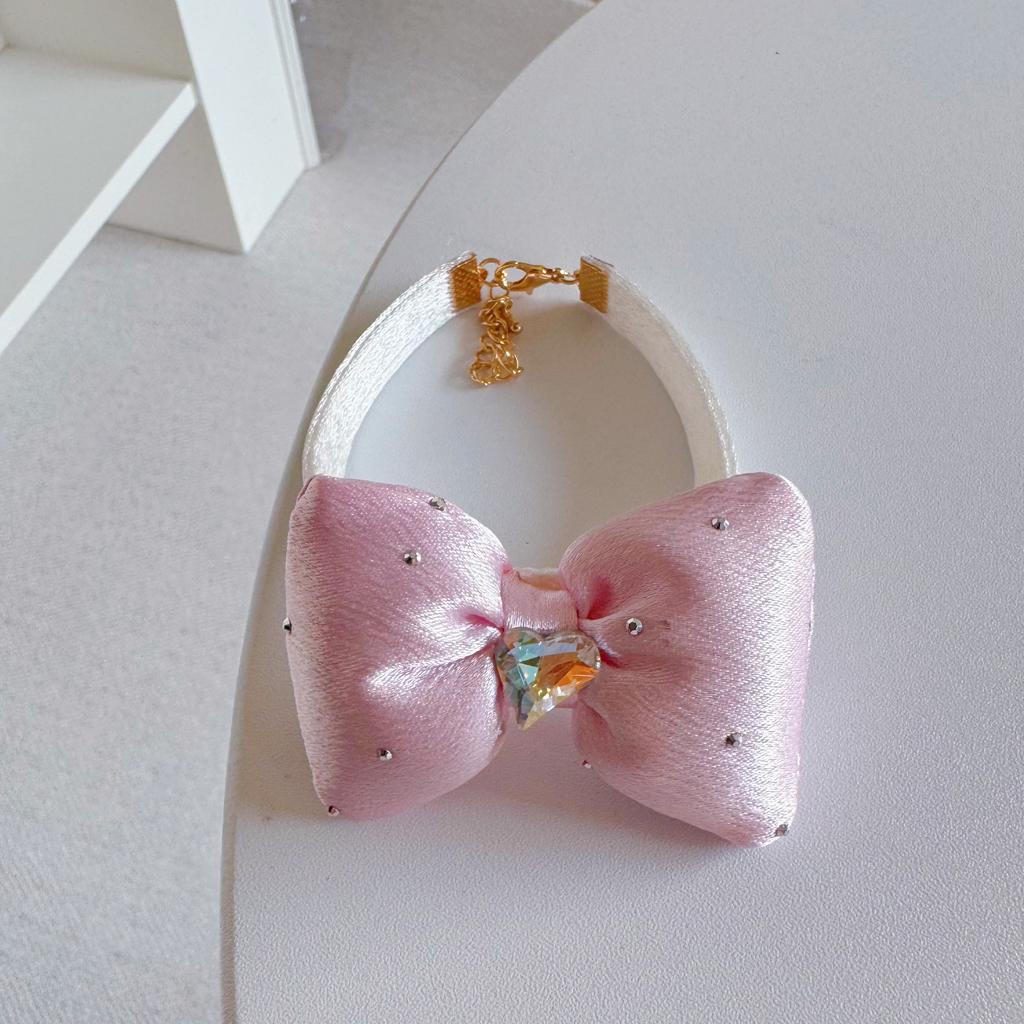 Double Layer Pearl Bowknot Pet Collar With Love Pendant For Cats And Dogs