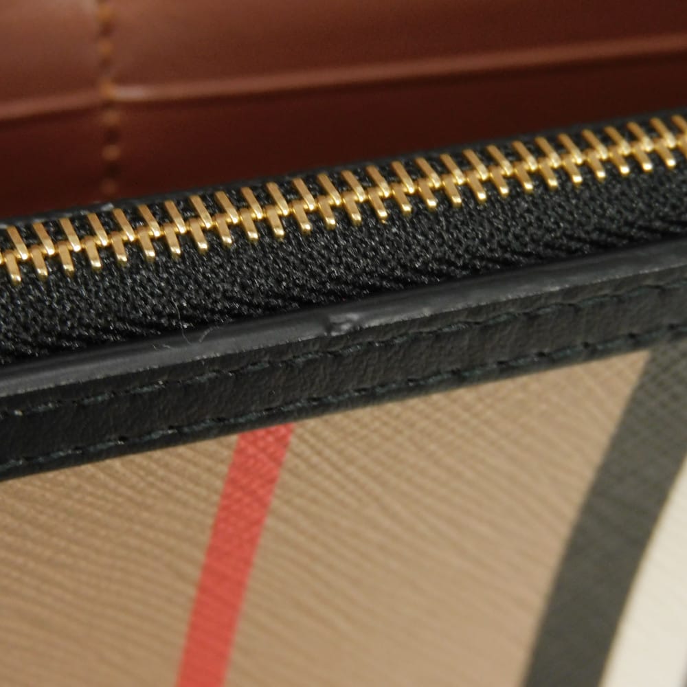 Used 11033 Icon Stripe Continental Wallet 8026001 7940 Nova Check Embossed Logo Logo Foil Stamp Beige Unisex from Japan