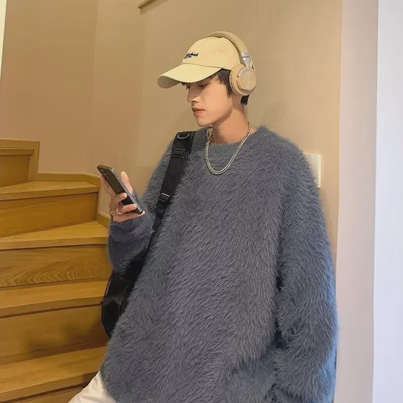 Pánský podzimní zimní japonský retro volný měkký pletený svetr