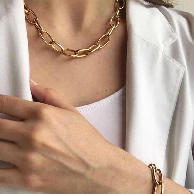 17 km Stylové Stylové Asymetrické Zámek Náhrdelníky Twist Zlatá Barva Tón Barvy Robustní Tlustý Dámský Zámek Choker Řetěz Náhrdelníky Sběr Sběr