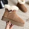Thick-soled snow boots, integrated fur, winter new horn buckle, medium tube, piled and thickened warm cotton shoes, women's Sangpo