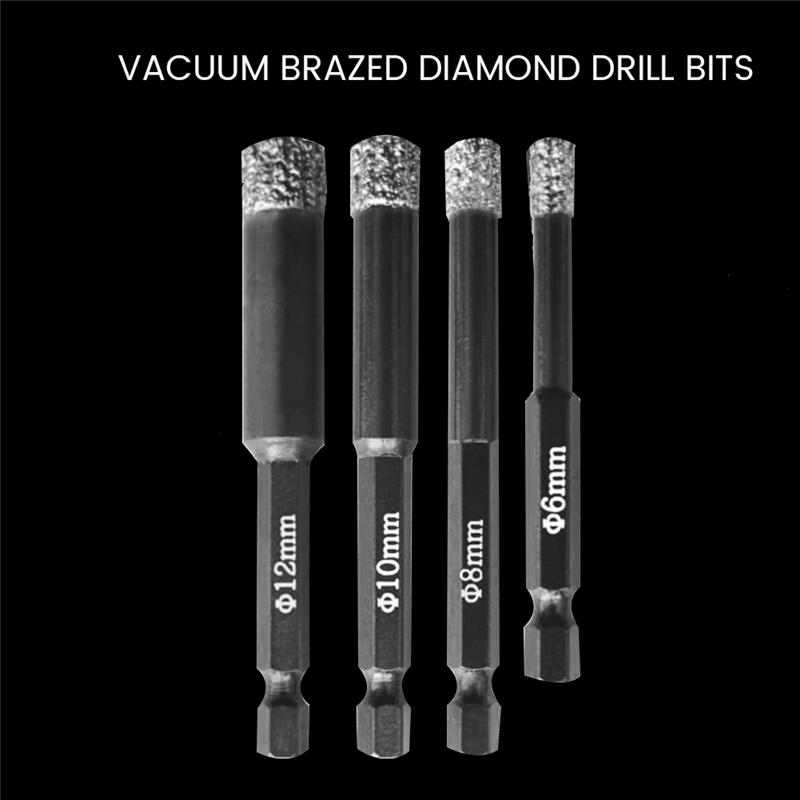 ABGR-Dry Diamond Drill Bits Metal Drill Bits Black Drill Bits 4Pcs - (6Mm), (8Mm), (10Mm), (12Mm) - Hex Shank - Tile Drill Bits