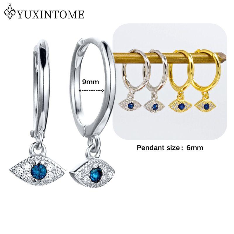 YUXINTOME 925 Silver Ear Needle Zircon Hoop gold Earrings For Women Square Plate Pendant Cutout Heart Earrings Fashion Jewelry