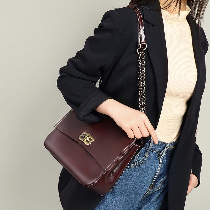 Women'S Bag Trendy Cowhide Shoulder Bag Fashionable Versatile Leather Women'S Bag Small Square Bag Messenger Bag