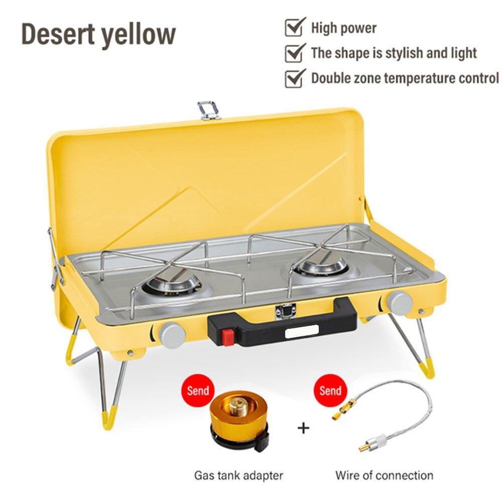 Camping Gas Stove Portable 2 Burner Stovetop Foldable BBQ Grills Gas Stove Patio with Regulator for Outdoor Cooking Cookware