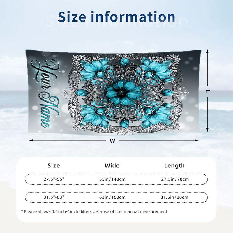 Floral Garden Theme Beach Towel Personalized Custom Name & Text Soft Quick Dry Beach Towel for Swimming Travel