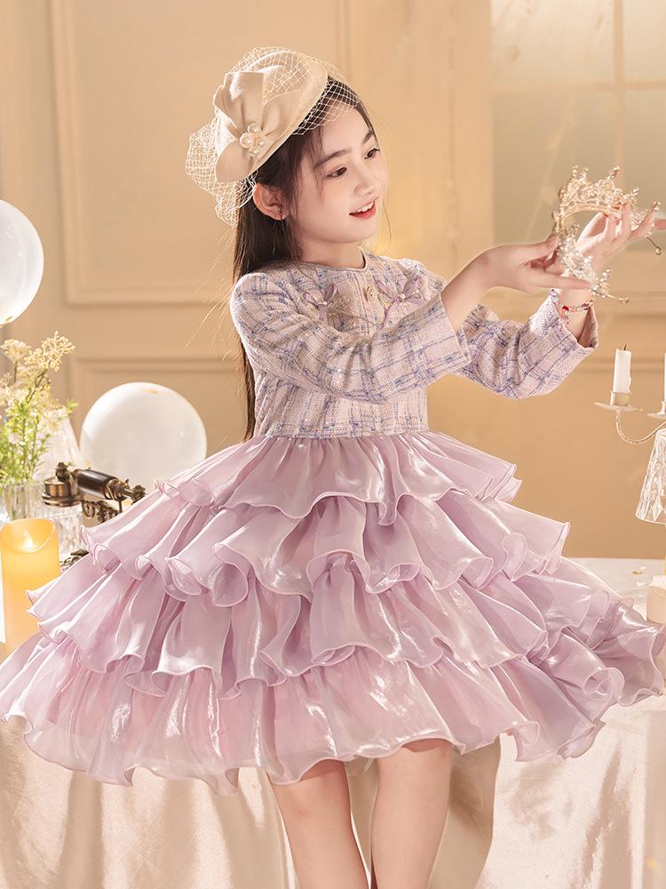 Girls' Princess Puff Sleeve Dress - Elegant Autumn/Winter Birthday & Evening Wear