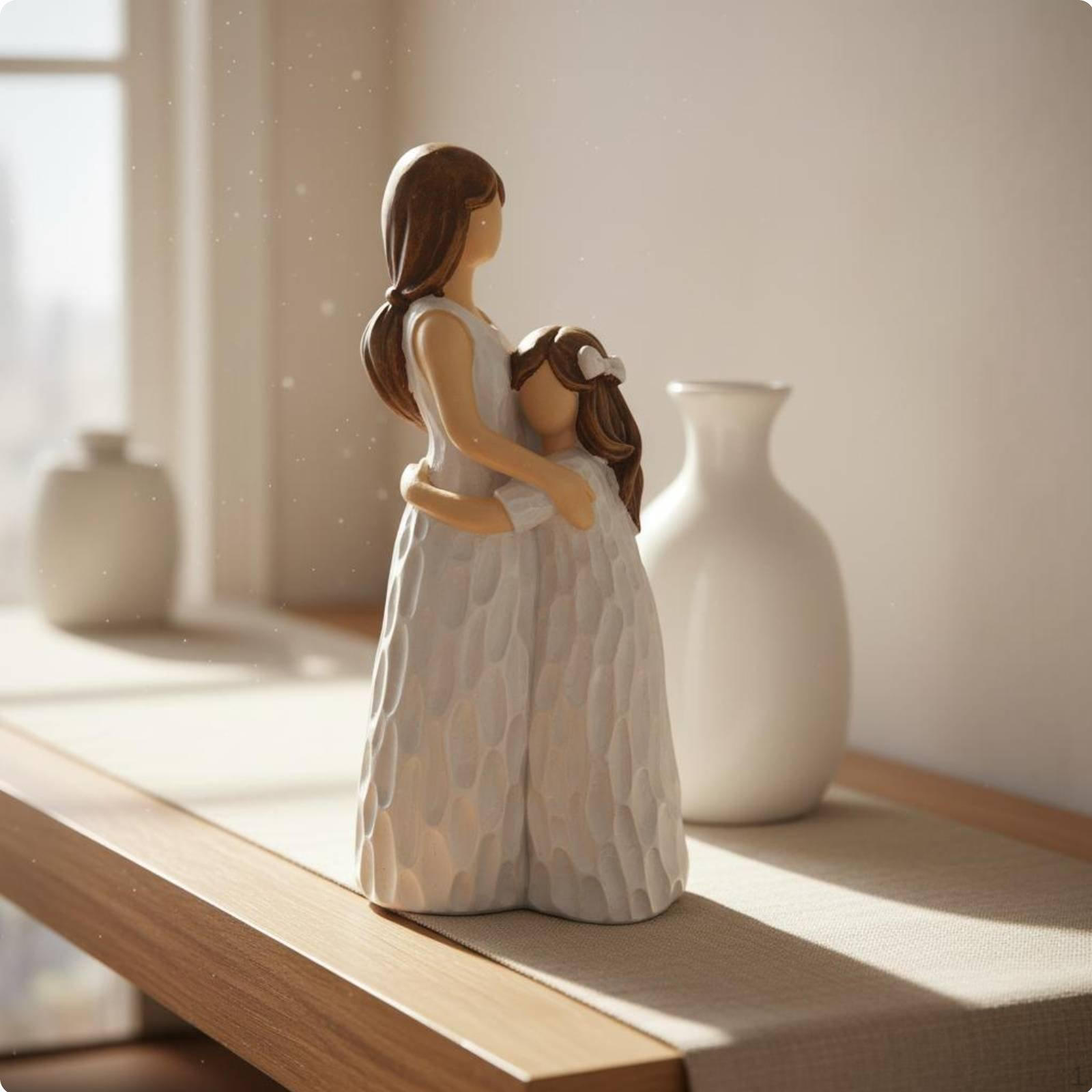 Resin Statue HandPainted Family Figure Sentimental Gift Figurine for Parents, Couples, Home Mother Daughter