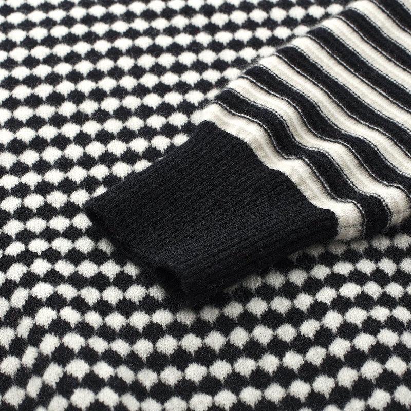 Comon Boca Women's Striped Jacquard Round Neck Cashmere Sweater