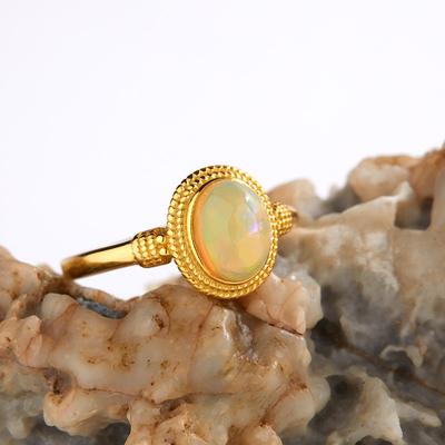 S925 Silver Ring Women'S Inlaid Natural Opal Colored Gemstone Egg Surface Open Ring High Sense