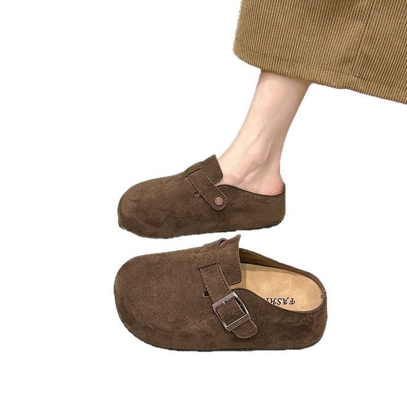 Height-increasing Head Slippers Women Wear One Pedal Autumn and Winter Semi-thick Bottom New 2025 Lazy Slippers Retro Bag Birkenno