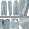 Kobe Lettuce Wide Leg Denim Pants with Side Fits Shorter Size Petite Blue Fringe, Women's Jeans, Legs, M4156,