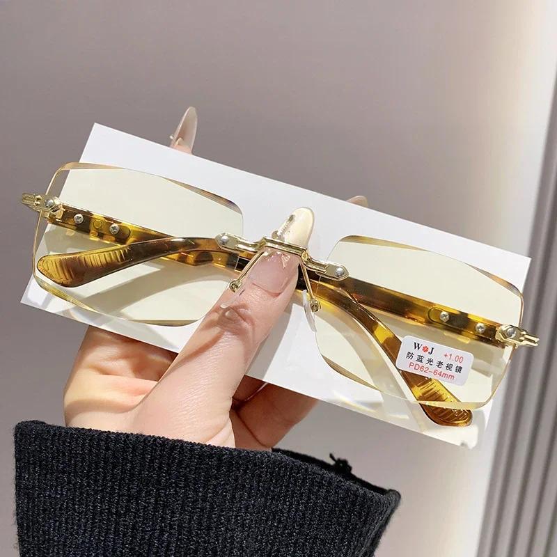 

New Classic Business Women s Men s HD Presbyopic Glasses High-end Luxury Anti-Blue Light Rimless Reading Glasses +1.0 To +4.0 1.0