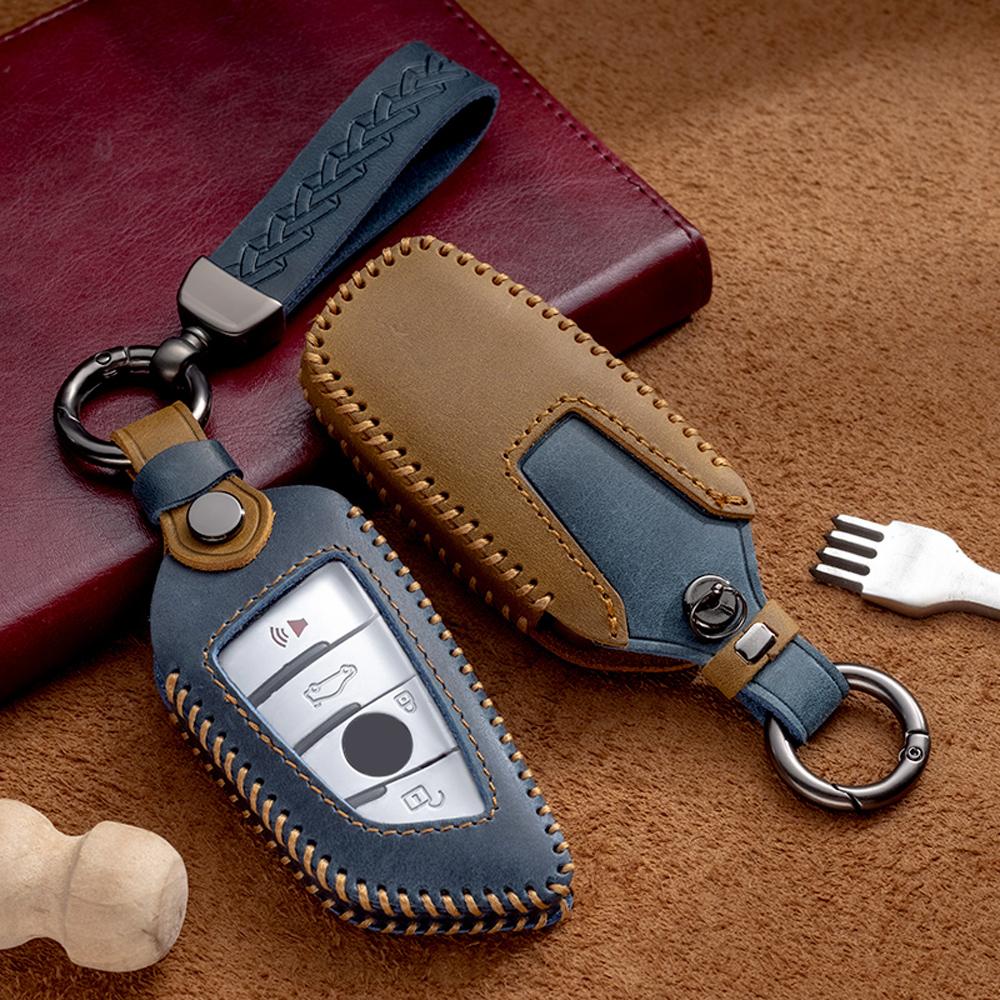 Leather Car Key Case Smart Remote Fob Protector Cover Keychain Holder for BMW 1 2 3 4 5 6 7 Series X1 X2 X3 X4 X5 X6 X7 GT M5 M6