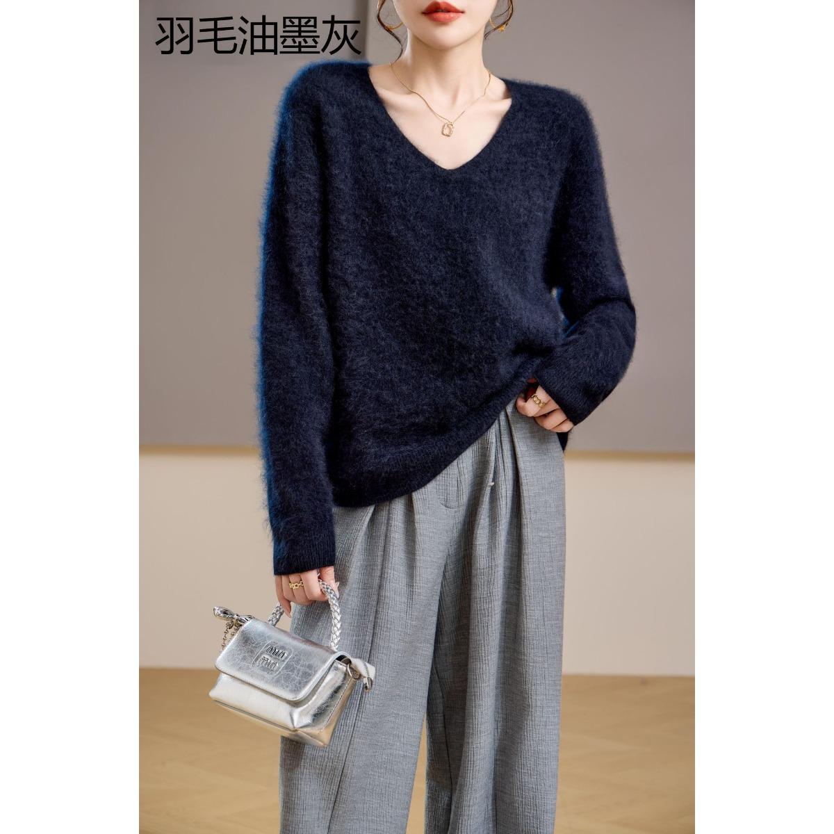 

5% Кашемір 95 Вовна Круглий Виріз/V-подібний Виріз Безшовний Ворсований Кашеміровий Светр Жіночий Светр one size