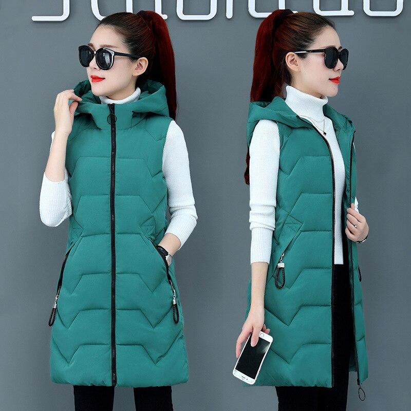 Frauen Herbst Winter Midi Mit Kapuze Ärmellose Weste Mantel Outwear Mantel Übergroße Puffer Jacke Baumwolle Gefütterte Parkas Weste 7 Farbe