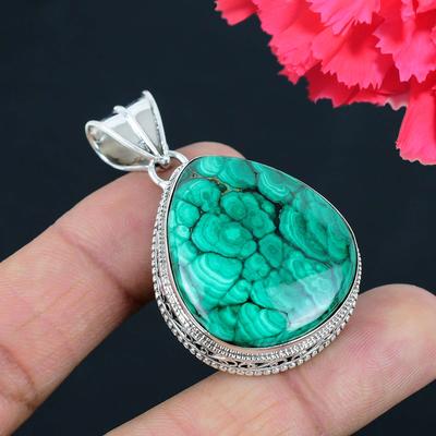Pendentif en pierre précieuse malachite en argent sterling 925 massif, bijoux cadeau pour unisexe
