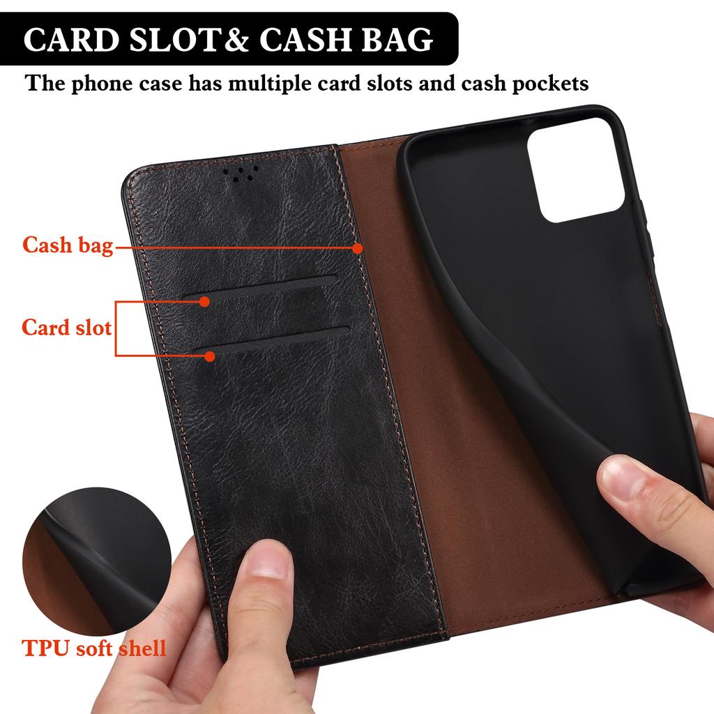 For iPhone 15 Pro PU Leather Mobile Phone Case Waxy Crazy Horse Texture Phone Cover Stand Wallet