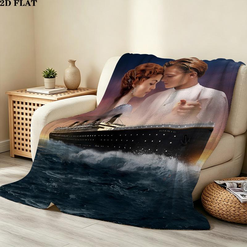 1PC Titanic Patterned Flannel Blanket Suitable For All Seasons For Home Decor Warmth And Comfort Gifts Holiday Present