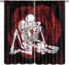 Gotische Rose Skelett Vorhänge Romantisch Schwarz Rot Abstrakt Knochen Floral Küssend Menschliches Schädel Heimdekoration Vorhänge Vorhang Vintage Polyester Mit Stangentasche