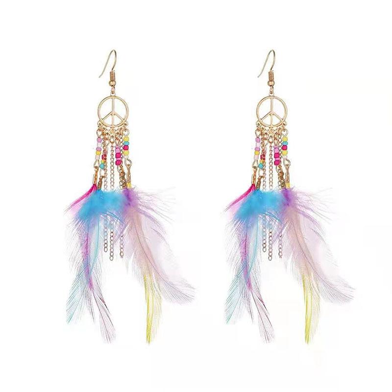 Fashionable Colorful Feather Women s Earrings with Tassels, Versatile and Exquisite, Simple and Personalized Accessories