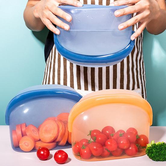 1000/1500ml Silicone Fresh-keeping Bag with Pinch Lock Closure Food-Safe Silicone Dishwasher Microwave
