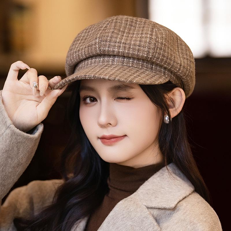 Autumn and winter hats women's big head circumference small octagonal hats retro versatile berets fashion painter hats