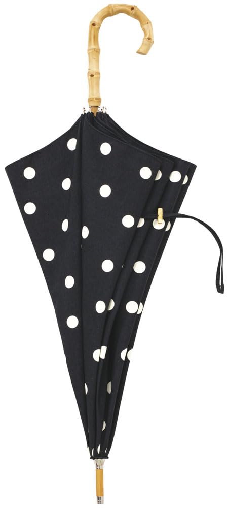 Because Long Umbrella 47cm UV Protection Parasol Polyester Bamboo Handle For Sunny and Rainy Days Umbrella Stylish Black Small Polka Dot Women's