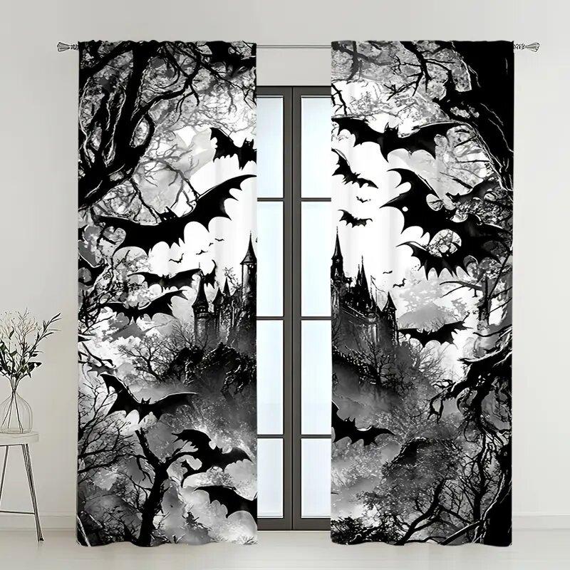 Set Of 2 Halloween Castle Style Patterned Printed Curtains Window Decorations Home Room Curtain Polyester