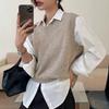 Korean Style Solid Color V-neck Knit Vest - Women's Short Ribbed Sleeveless Top
