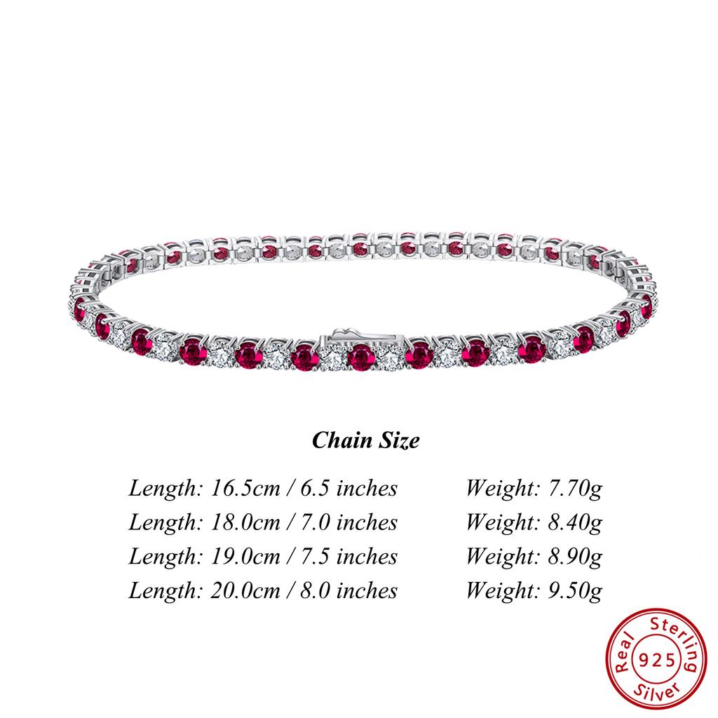 EFFIE QUEEN 3mm Pavé Roter Rubin Rundschliff Tennisarmband 925er Sterlingsilber Zirkon Diamant Armbänder Hochzeits Schmuck Geschenk SB138