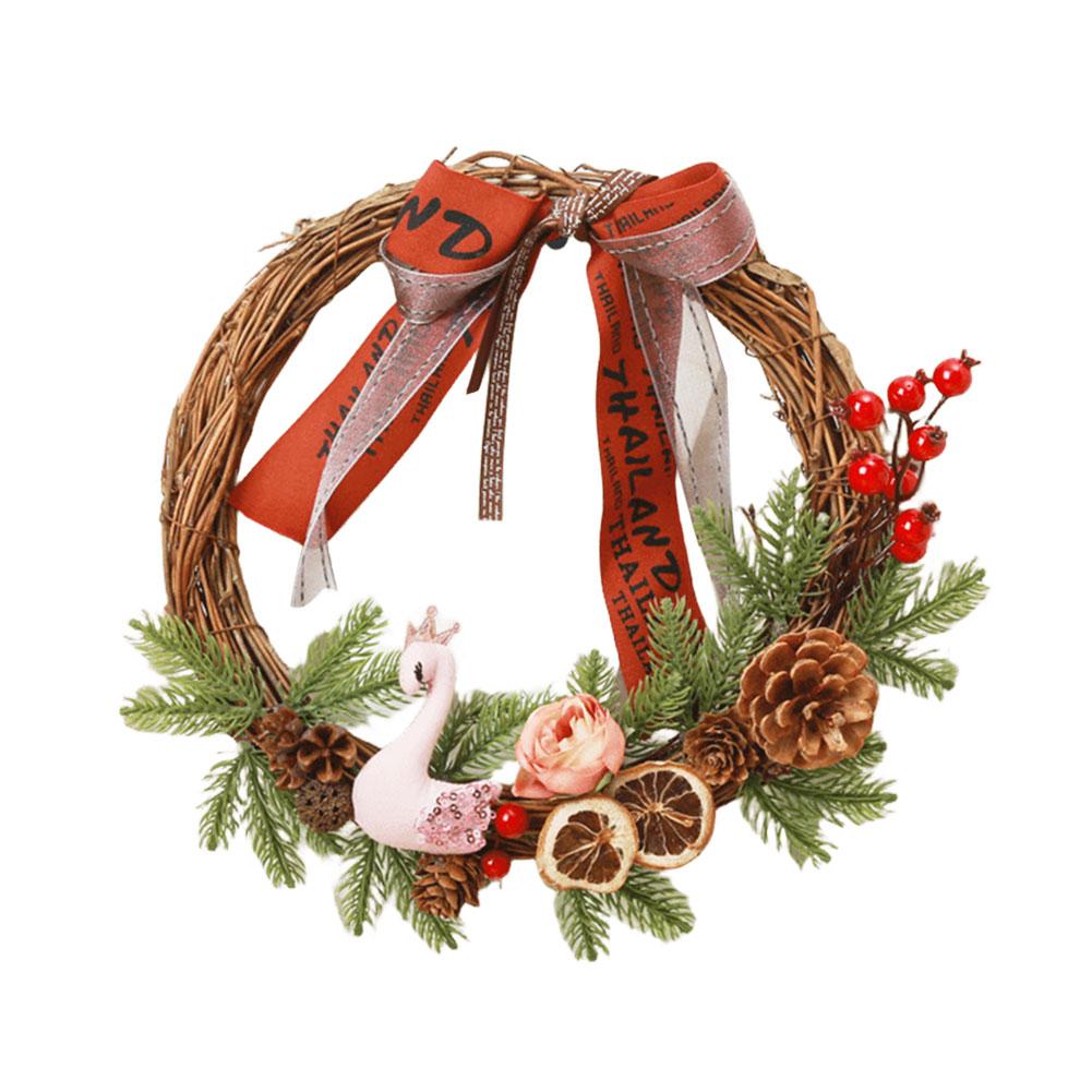 Christmas Door Decor Wreaths Realistic Hanging Wreath Garland Decoration Versatile Bow/Berry/Santa/Reindeer for Home Party Decor